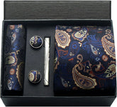 Conjunto Gravata de Seda Paisley Azul Marinho